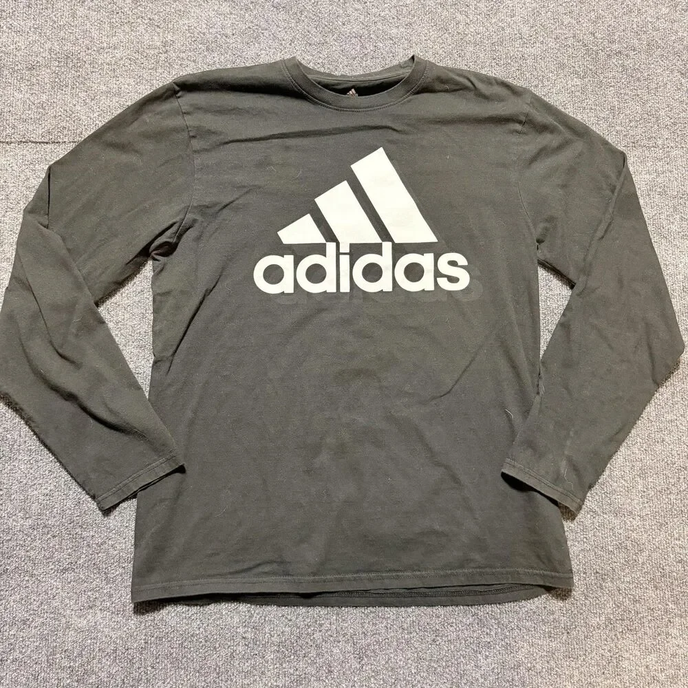 Adidas Shirt Mens Large Black Long Sleeve Golf Logo Graphic Tee Tagless Casual